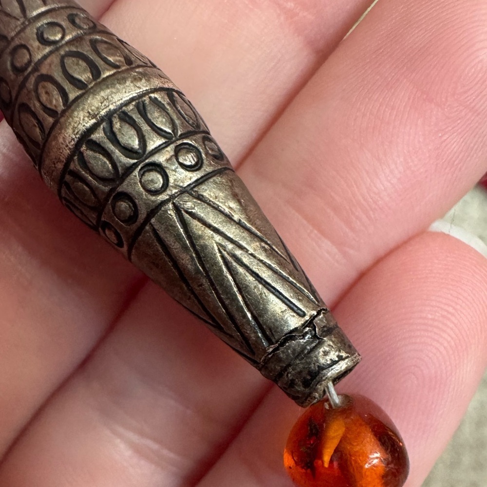 Vintage Baltic Amber Barrel Bead Southwestern Necklace - Picture 4 of 16